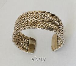 Vintage Navajo Sterling Silver Twisted Rope Heavy Wide Cuff Bracelet 6.5
