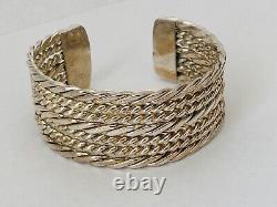 Vintage Navajo Sterling Silver Twisted Rope Heavy Wide Cuff Bracelet 6.5