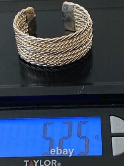 Vintage Navajo Sterling Silver Twisted Rope Heavy Wide Cuff Bracelet 6.5