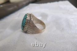 Vintage Navajo Sterling Silver and Large Turquoise Stone Ring Sz 10 1/2, Signed