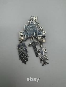 Vintage Navajo Style Sterling Pueblo Village, Corn & Cross Pendant/Brooch 2.15