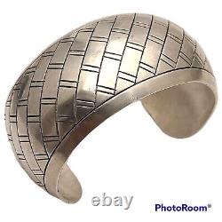 Vintage Navajo TONEY MITCHELL Sterling silver geometric cuff bracelet