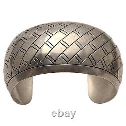 Vintage Navajo TONEY MITCHELL Sterling silver geometric cuff bracelet