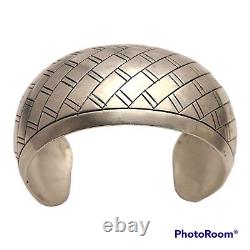 Vintage Navajo TONEY MITCHELL Sterling silver geometric cuff bracelet