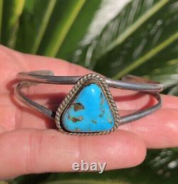 Vintage Navajo Triangle Blue Morenci Turquoise Sterling Silver Cuff Bracelet