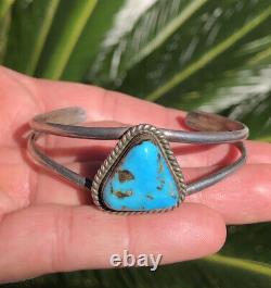 Vintage Navajo Triangle Blue Morenci Turquoise Sterling Silver Cuff Bracelet
