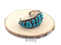 Vintage Navajo Turquoise Bracelet Signed Traditional 80s Jewelry Size 7.75 Tahe