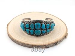 Vintage Navajo Turquoise Bracelet Signed Traditional 80s Jewelry Size 7.75 Tahe