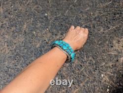 Vintage Navajo Turquoise Bracelet Signed Traditional 80s Jewelry Size 7.75 Tahe