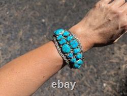 Vintage Navajo Turquoise Bracelet Signed Traditional 80s Jewelry Size 7.75 Tahe