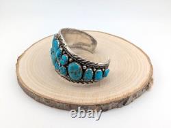 Vintage Navajo Turquoise Bracelet Signed Traditional 80s Jewelry Size 7.75 Tahe