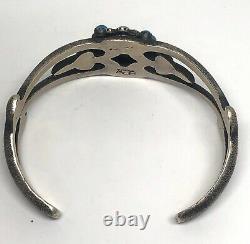 Vintage Navajo Turquoise Cuff Bracelet 6.75in Silver Sand Cast Signed AJB 49g