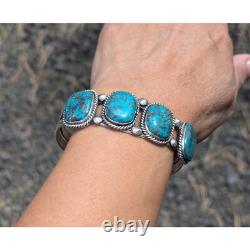 Vintage Navajo Turquoise Cuff Bracelet Silver Native American Jewelry Size 7