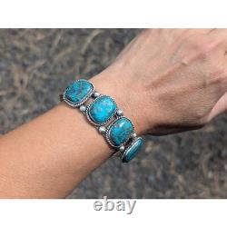 Vintage Navajo Turquoise Cuff Bracelet Silver Native American Jewelry Size 7
