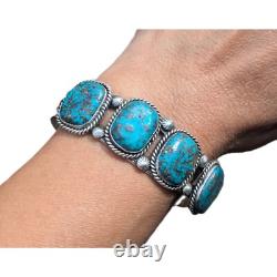 Vintage Navajo Turquoise Cuff Bracelet Silver Native American Jewelry Size 7