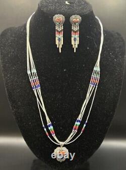 Vintage Navajo Turquoise Heart Native American Jewelry Silver Heishi Set