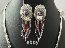 Vintage Navajo Turquoise Heart Native American Jewelry Silver Heishi Set