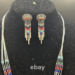Vintage Navajo Turquoise Heart Native American Jewelry Silver Heishi Set