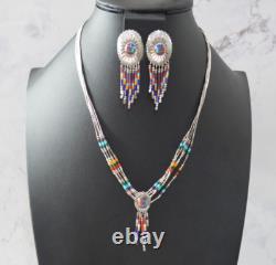 Vintage Navajo Turquoise Heart Native American Jewelry Silver Heishi Set