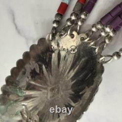Vintage Navajo Turquoise Heart Native American Jewelry Silver Heishi Set