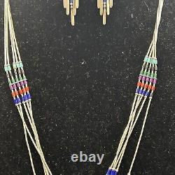 Vintage Navajo Turquoise Heart Native American Jewelry Silver Heishi Set