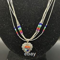 Vintage Navajo Turquoise Heart Native American Jewelry Silver Heishi Set