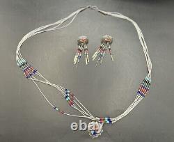 Vintage Navajo Turquoise Heart Native American Jewelry Silver Heishi Set