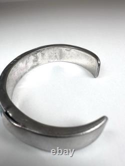 Vintage Navajo Turquoise Inlay Sterling Silver Cuff Bracelet 6-3/4 41g #221