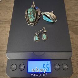 Vintage Navajo Turquoise Jewelry Pendant/ Ring And Earrings/ 3 Total