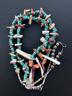 Vintage Navajo Turquoise Necklace 29 Spiny Oyster Heishi Bead #324
