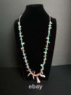 Vintage Navajo Turquoise Necklace 29 Spiny Oyster Heishi Bead #324