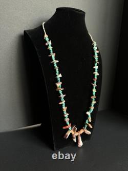 Vintage Navajo Turquoise Necklace 29 Spiny Oyster Heishi Bead #324
