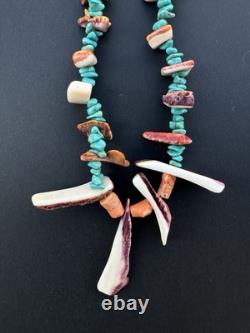 Vintage Navajo Turquoise Necklace 29 Spiny Oyster Heishi Bead #324