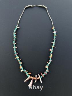 Vintage Navajo Turquoise Necklace 29 Spiny Oyster Heishi Bead #324