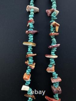 Vintage Navajo Turquoise Necklace 29 Spiny Oyster Heishi Bead #324