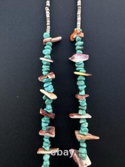 Vintage Navajo Turquoise Necklace 29 Spiny Oyster Heishi Bead #324