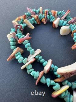 Vintage Navajo Turquoise Necklace 29 Spiny Oyster Heishi Bead #324