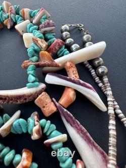 Vintage Navajo Turquoise Necklace 29 Spiny Oyster Heishi Bead #324