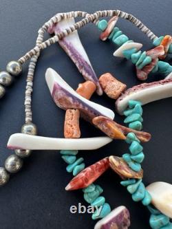 Vintage Navajo Turquoise Necklace 29 Spiny Oyster Heishi Bead #324