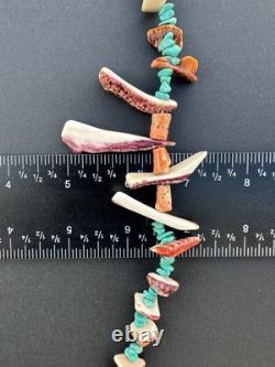 Vintage Navajo Turquoise Necklace 29 Spiny Oyster Heishi Bead #324