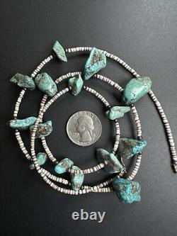 Vintage Navajo Turquoise Nugget Heishi Bead Necklace 27.5 46g #298