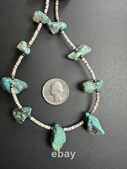 Vintage Navajo Turquoise Nugget Heishi Bead Necklace 27.5 46g #298