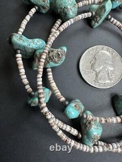 Vintage Navajo Turquoise Nugget Heishi Bead Necklace 27.5 46g #298