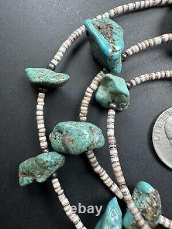 Vintage Navajo Turquoise Nugget Heishi Bead Necklace 27.5 46g #298