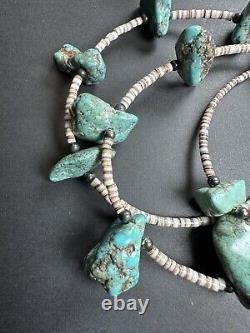 Vintage Navajo Turquoise Nugget Heishi Bead Necklace 27.5 46g #298