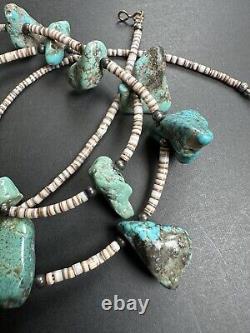 Vintage Navajo Turquoise Nugget Heishi Bead Necklace 27.5 46g #298