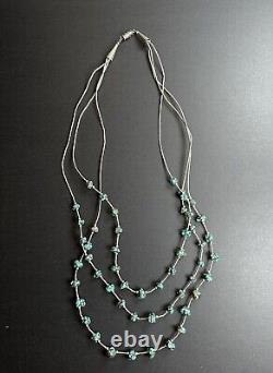 Vintage Navajo Turquoise Nugget Liquid Sterling Silver Necklace 21 29g #270