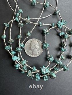 Vintage Navajo Turquoise Nugget Liquid Sterling Silver Necklace 21 29g #270