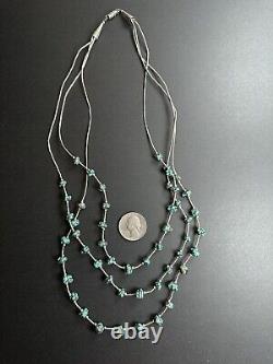 Vintage Navajo Turquoise Nugget Liquid Sterling Silver Necklace 21 29g #270