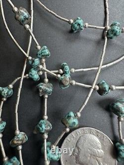 Vintage Navajo Turquoise Nugget Liquid Sterling Silver Necklace 21 29g #270